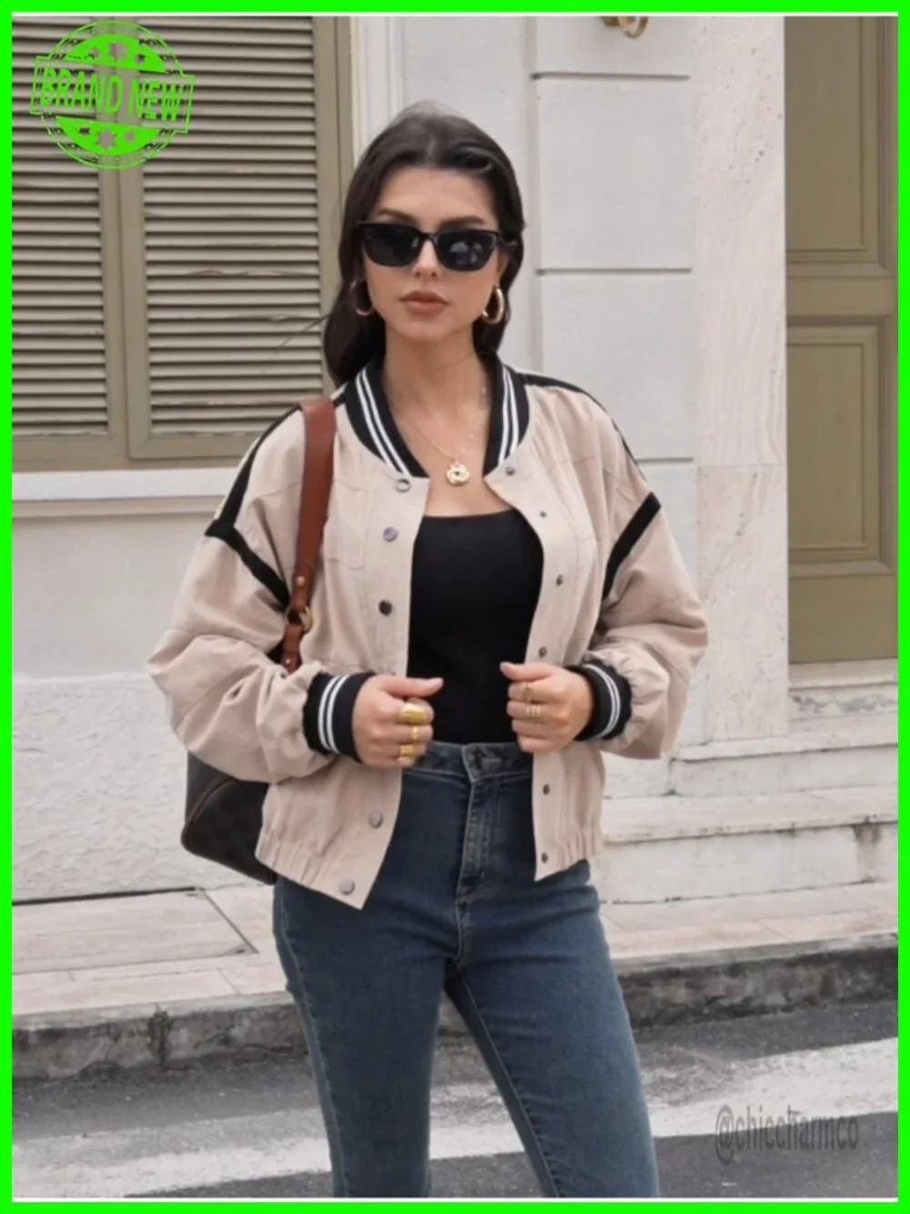 Cropped Bomber Jacket Utility Coat with Pockets